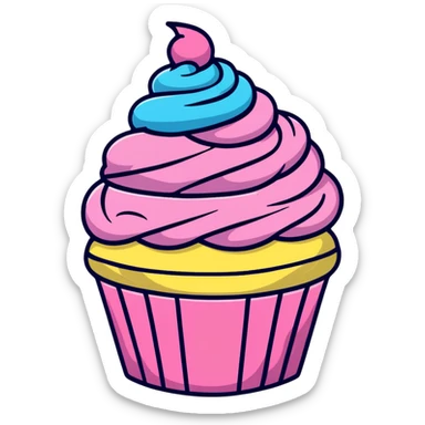 cupcake with swirled pink icing and rainbow sprinkles sticker