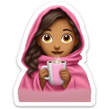 hispanic girl sipping hot cocoa in a pink blanket sticker