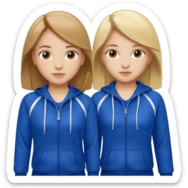 two girls dancing one has blond hair and one is has brown hair they are wearing royal blue track suits sticker
