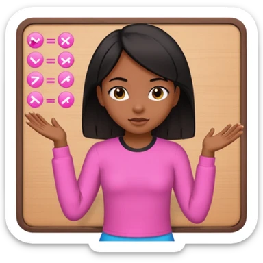a brown skin teachers with hair that stop at elbows girl with black straight like hair wearing pink not hot pink 2 piece set teaching up on a board sticker
