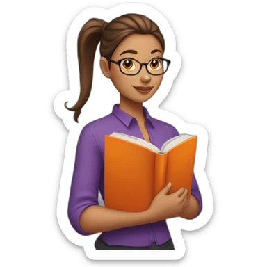 brown-ponytail-hair-girl-wearing-purple-blouse-reading-a-orange-book-without-glasses sticker