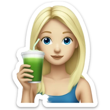 Blonde girl with blue eyes drinking Matcha sticker