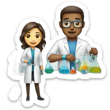Man in laboratory with girlfriend  sticker