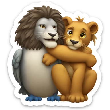 lion and mallard hugging each other and super happy sticker