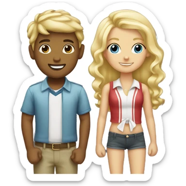 Blonde boy holding bands with blonde girl with hair bow  sticker