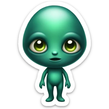A dark green alien doll with big eyes and cute appearance sticker