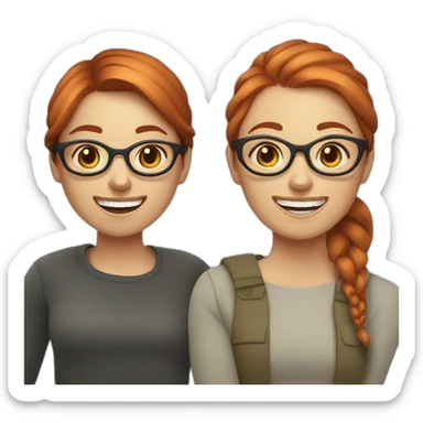 two nordic women designers being jolly, one with reddish hair and a ponytail and the other with brown medium short hair and glasses sticker