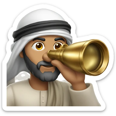 middle eastern man looking through brass spyglass sticker