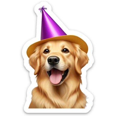 Golden retriever dog with birthday hat sticker