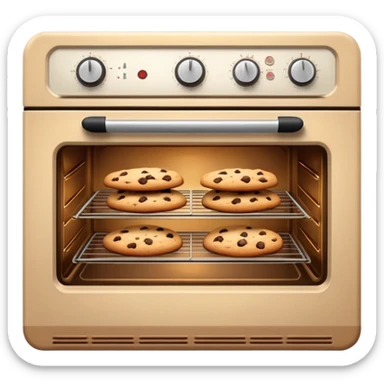 Realistic vintage beige oven with chocolate chip cookies baking inside of it. sticker