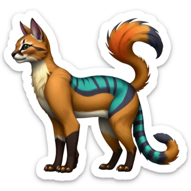 Colorful dark tropical tribal glorious divine exotic cute cool beautiful beautiful fantasy-caracal-civet-genet-sergal-vernid-Gryphon-Cacomistle-Trico-oncilla-animal-Fakémon-hybrid-fursona (full body) sticker