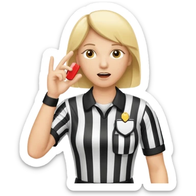 blonde football referee calling time out with hands and whistle sticker