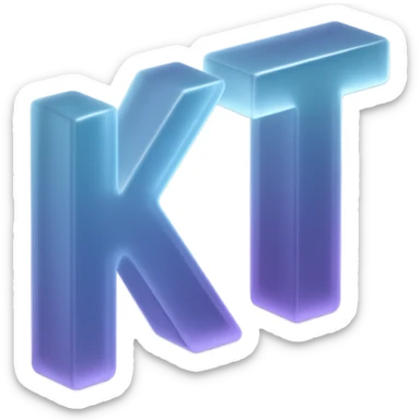 the letters KT with a fancy colorful gradient for the color with blue and purple, make it flat sticker