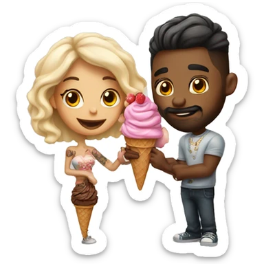 Romantic ice cream date for beautiful tattooed couple sticker