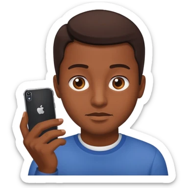 A guy scrolling on this phone, his eyes looking the phone sticker