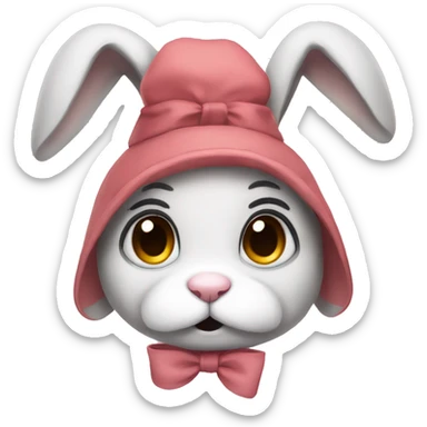 sad rabbit sad big eyes with a head bow sticker