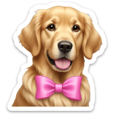 Golden retriever wearing a pink bow sticker
