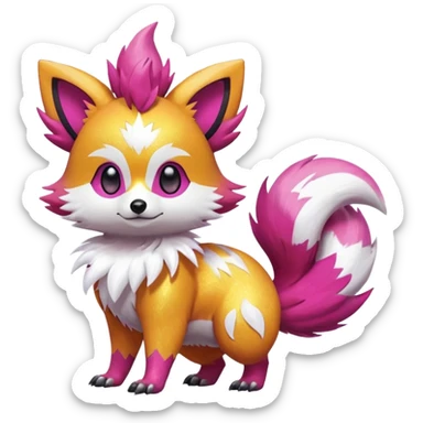 Electric realistic shiny glittery shimmering shimming snowy white pink magenta feathery Fennekin-Growlithe-Furret-Electrike-fusion-Fakemon-Digimon-Pokémon-creature (full body) sticker