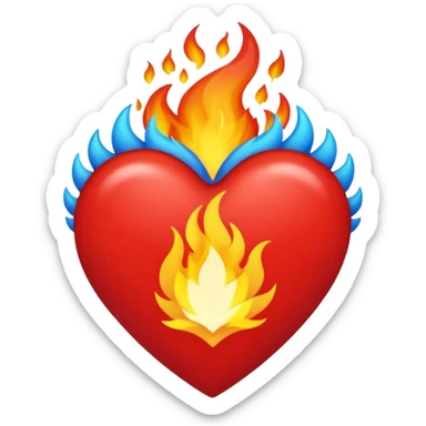 Hazme el corazón rojo y con fuego y que el fuego sea azul verdoso sticker