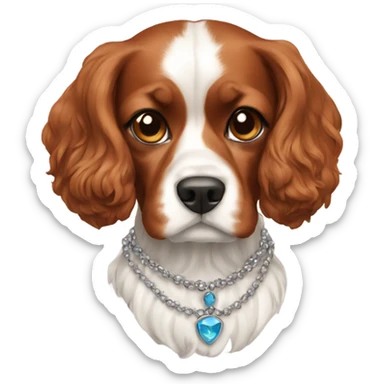 A cavalier dog wearing a necklace sticker