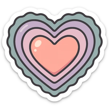 heart with wavy edges, icon-color-outlined style, detailed shadows and highlights, thin clean contours, soft rounded shapes, pastel palette #98B5BC, #B5B3C1, #C9A3C9, #E4C0CA, #F7DCD1, #F7C0AA, modern Japanese pop art and sticker aesthetic, soft lighting, transparent background sticker