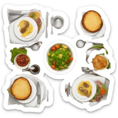 top-down view of dinner table with four seats and cutlery on the table sticker