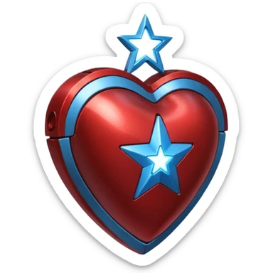 A red Iron Man heart with a glowing blue star in the center sticker