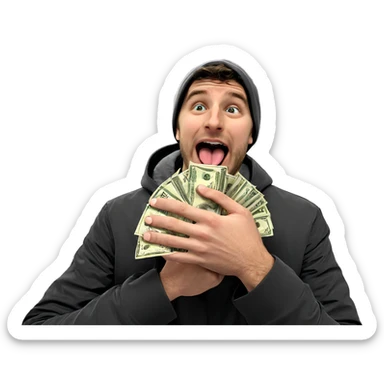 boy with money and tongue sticker