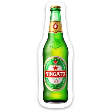 Tsingtao beer bottle with green label sticker