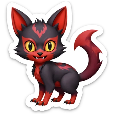 Vampiric Batty Black and Sanguine-red Noibat-Litten-Torracat-Lykoi-hybrid-fusion (full body) sticker