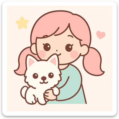 Change the woman's hairstyle to pigtails, keep the soft and cute style with gentle colors and the Westie dog. sticker