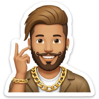 A guy from New York City with a beard and very, very shiny teeth and a rap chain sticker