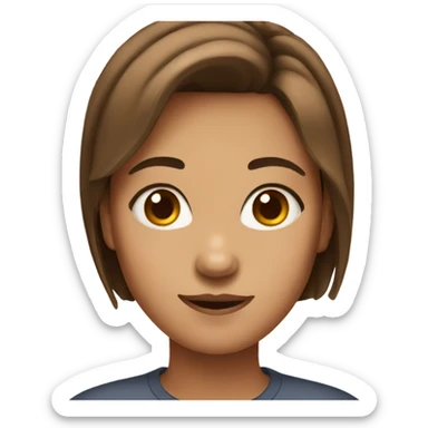 A girl with brown short hair and a big forehead  sticker