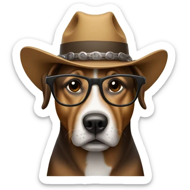 Dog wearing glasses and cowboy hat sticker