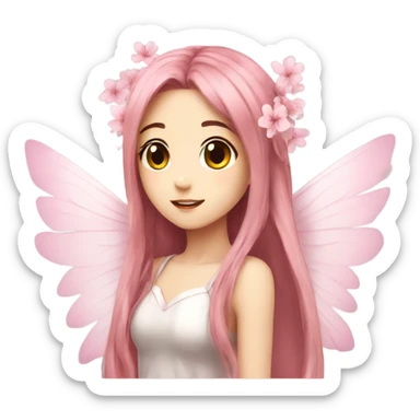 Sakura, girl, anime, fairy, big wings, long hair  sticker