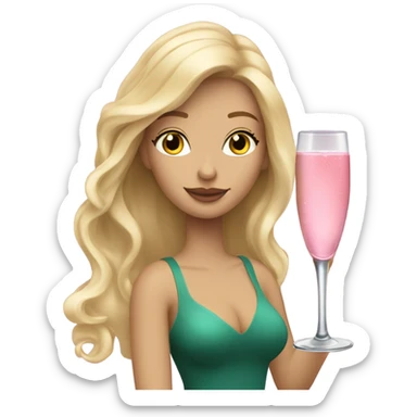 Pretty blonde lady with long hair drinking pink champagne sticker