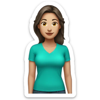 Brunette woman light skin very large breasts turquoise v-neck shirt sticker