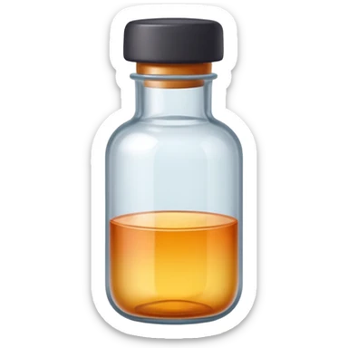 iOS-style emoji of a small medicine bottle. Rounded shape, clear label, simple clean design, smooth gradients, no background sticker