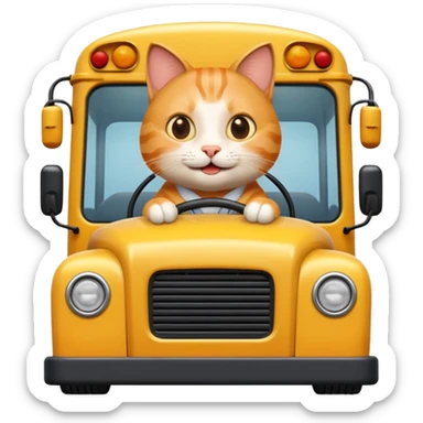 happy cat driving a school bus sticker