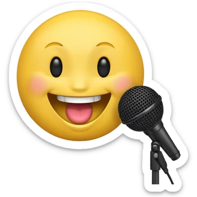 laughing face emoji next to a mic sticker