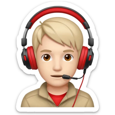 streamer with red gaming head set sticker