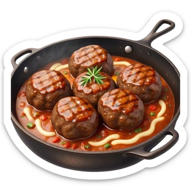 Cinematic Realistic Kofte Dish Emoji, depicted as seasoned, grilled meatballs with a charred exterior rendered with lifelike textures and robust, appetizing lighting. sticker