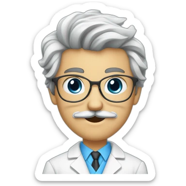 Jeune docteur mâle Brun, aux YEUX BLEUS, portant une moustache FINE et un bouc  sticker