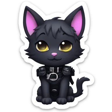 Gorgeous furry gothic dark techwear anime style anthro black bat-cat furry sona with blushing face aesthetic and pretty edgy black with collar and harness trending style sticker