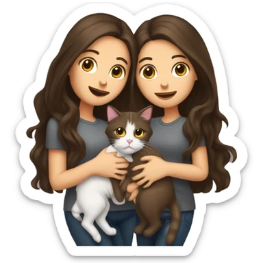 Two long hair brunettes with two cats in hands sticker