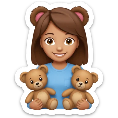 A Girl with Brown hair and Brown eyes with a t-shirt of a Teddy bear sticker