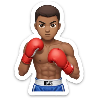 A young 19-year-old Black male boxer in boxing stance with gloves and determined expression sticker