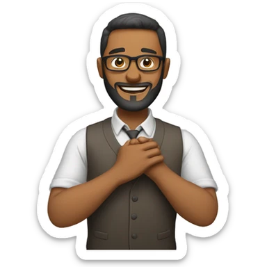 Beardless man with glasses who is rubbing his hands and smiling sticker