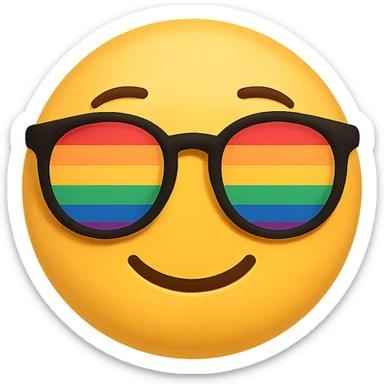 yellow face with rainbow glasses emoji, digital illustration sticker