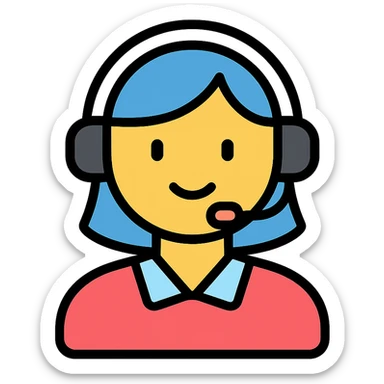 AI voice receptionist with headset, outlined, modern sticker